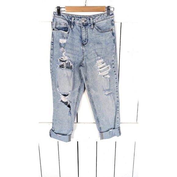 90s distressed destroyed blue high rise  jeans - Picture 2 of 6